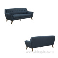 Living Room Three Seat Blue Fabric Leisure Sofa